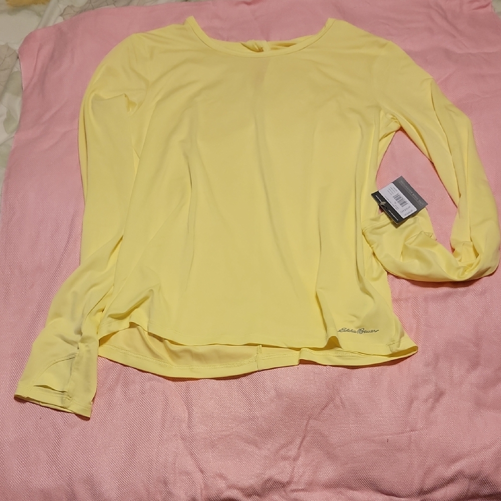 Eddie Bauer Soft Yellow Long-Sleeve Crewneck Top